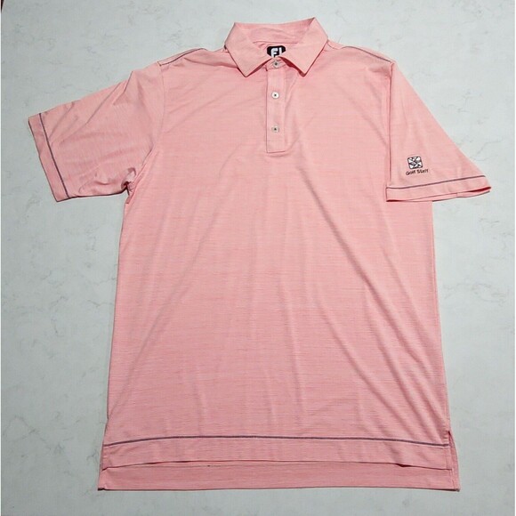 FootJoy ProDry Lisle Salmon Pink White Stripe Golf Staff Polo Logo Stretch NWOT - Picture 2 of 16